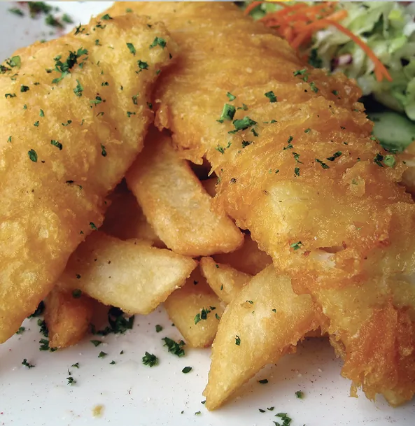 Battered fish with chips