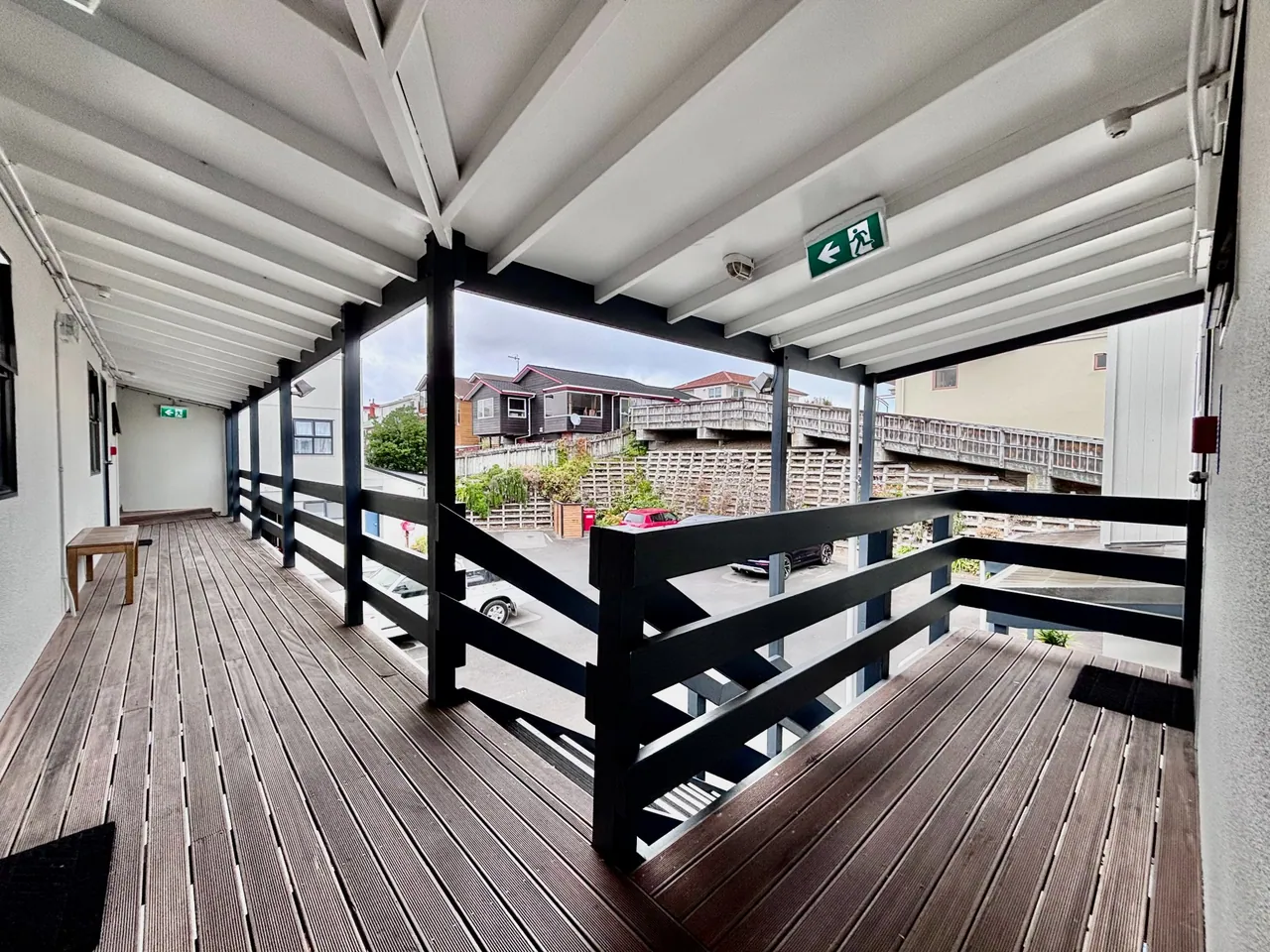The covered upstairs walkway